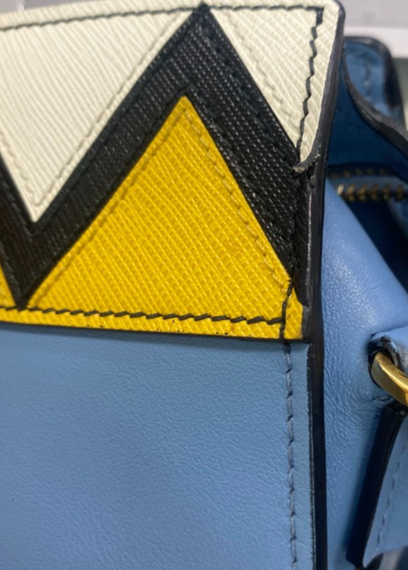 PRADA Esplanade Zig-Zag Crossbody Bag Leather Blue Yellow White GHW 99ZA218