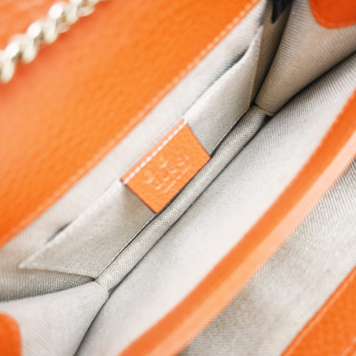 GUCCI Logo Interlocking G Chain Mini Shoulder Bag Leather Orange GHW 58KP125