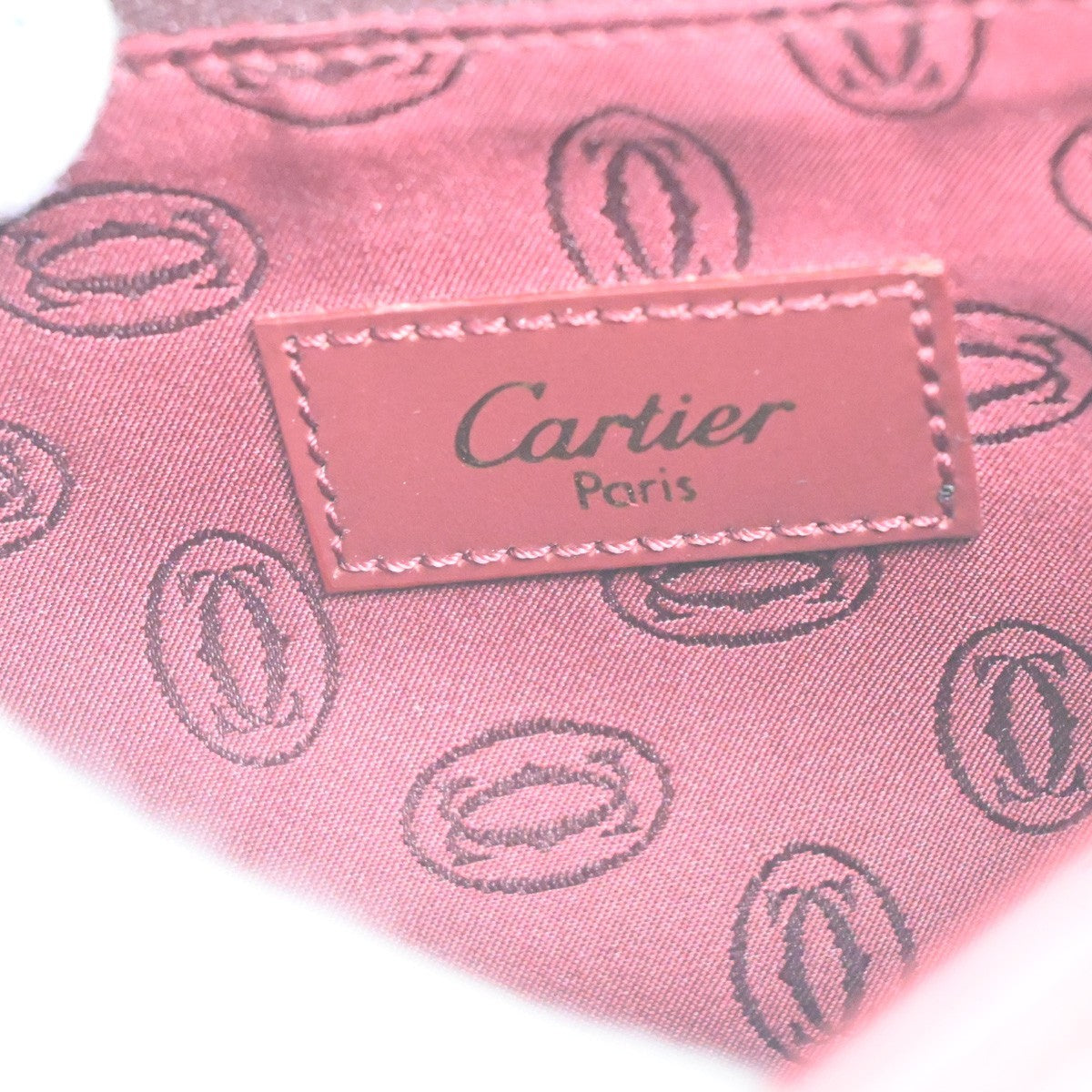 CARTIER 2C Logo Shoulder Bag Leather Suede Red Burgundy GHW France 80RL955