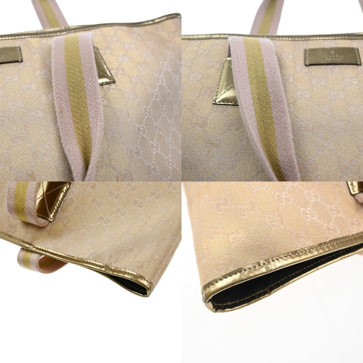 GUCCI GG Logo Canvas Shoulder Tote Bag Canvas Leather Gold Italy 34CA678