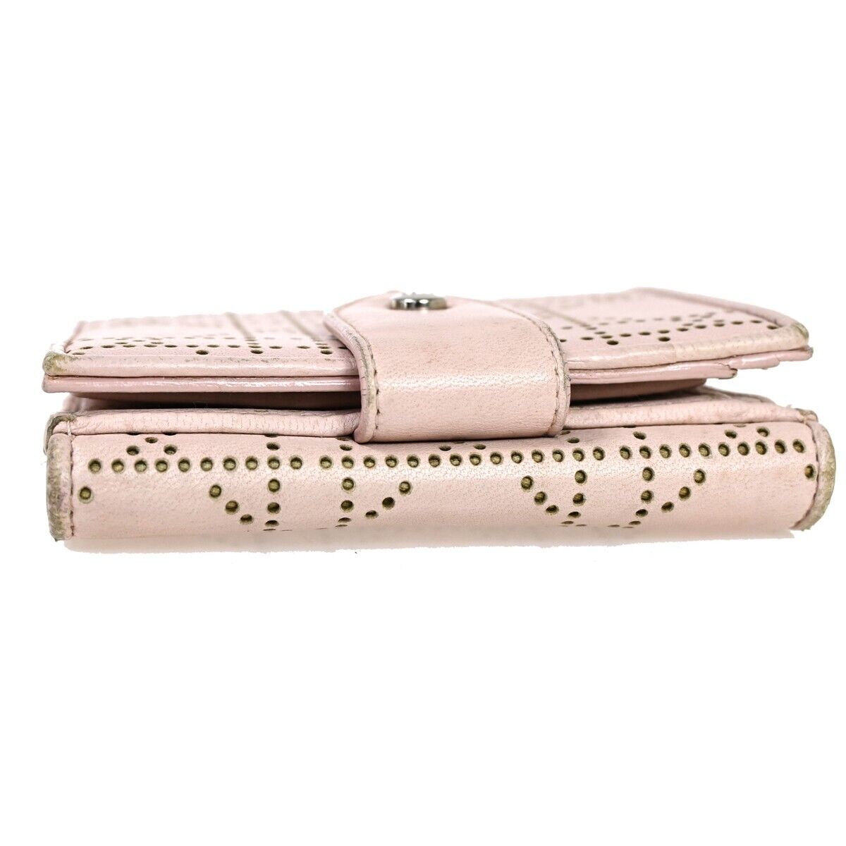 Christian Dior Cannage Bifold Wallet Purse Leather Pink Sliver Italy 07FA106