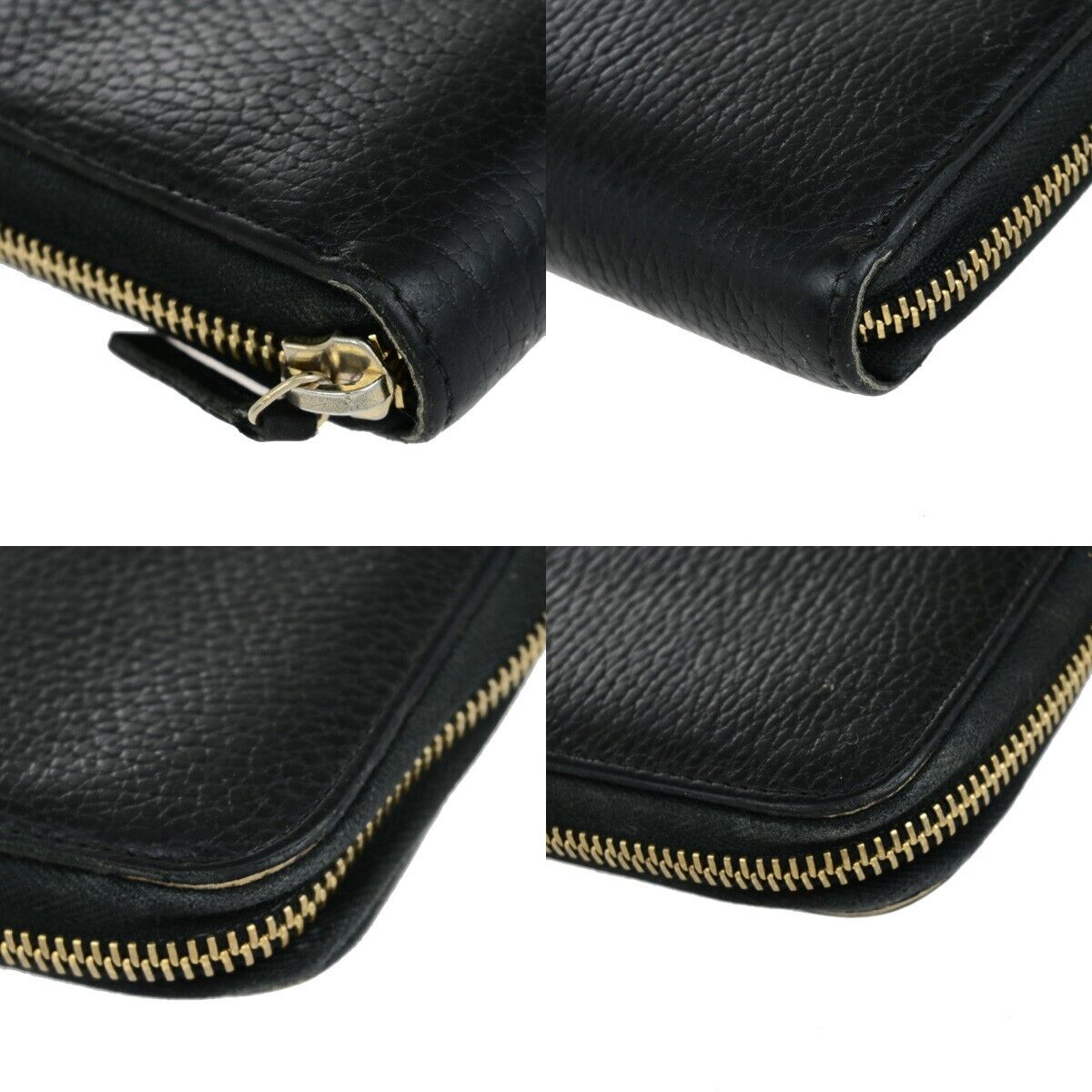 GUCCI Logo Interlocking GG Long Zipper Wallet Leather Black GHW Italy 02ED305