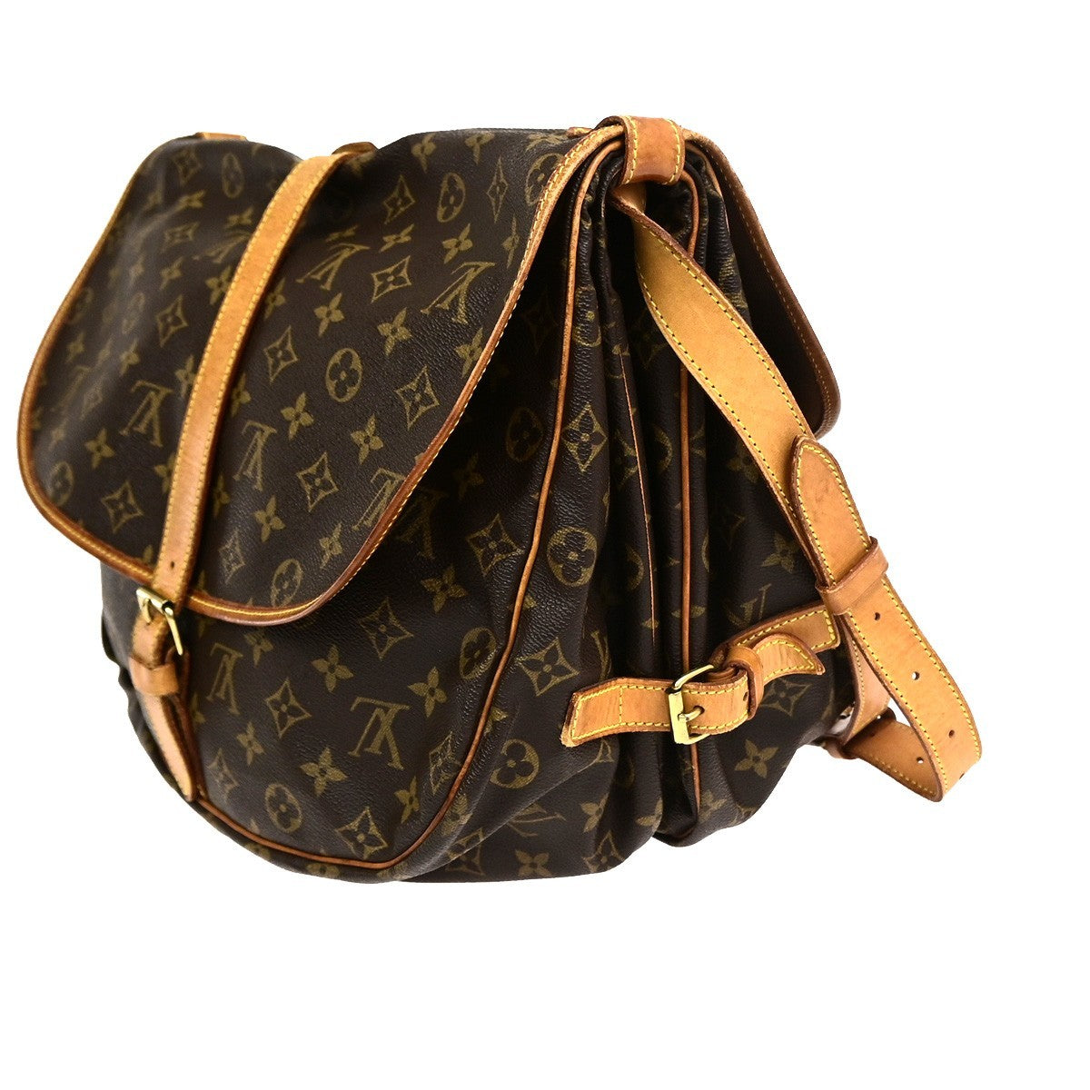 LOUIS VUITTON Logo Saumur 30 Shoulder Bag Monogram Leather Brown M42256 73CB038