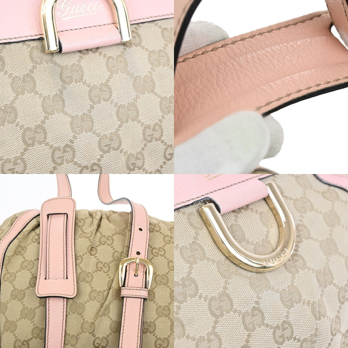 GUCCI Logo Abbey GG Pattern Shoulder Bag Canvas Leather Brown Pink GHW 86FB607