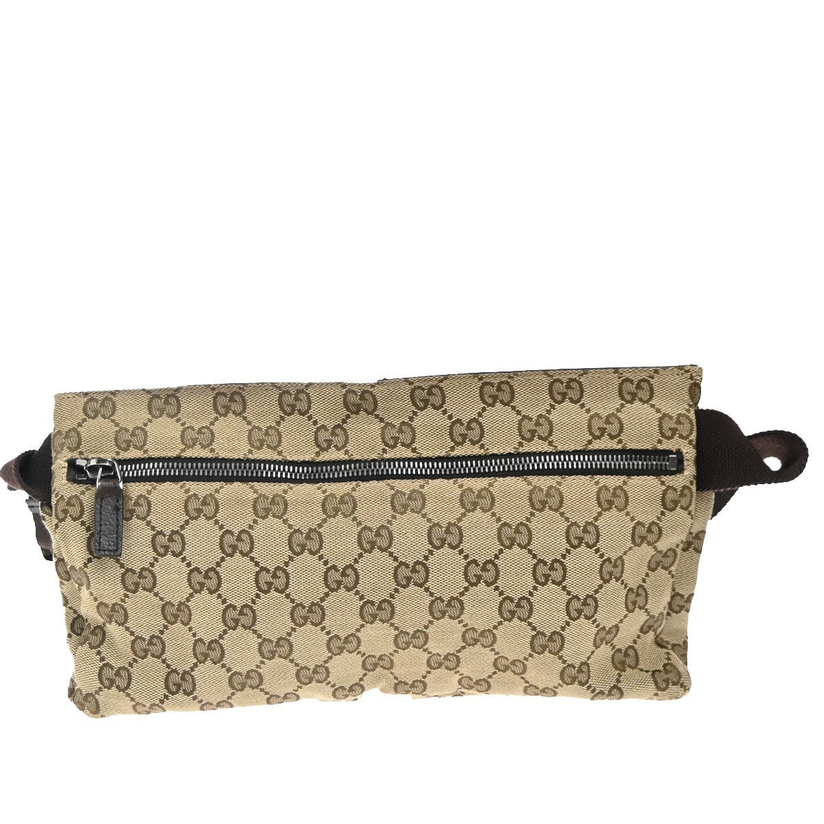 GUCCI GG Logo Double Pocket Bum Bag Canvas Leather Brown SHW Italy 85EG285