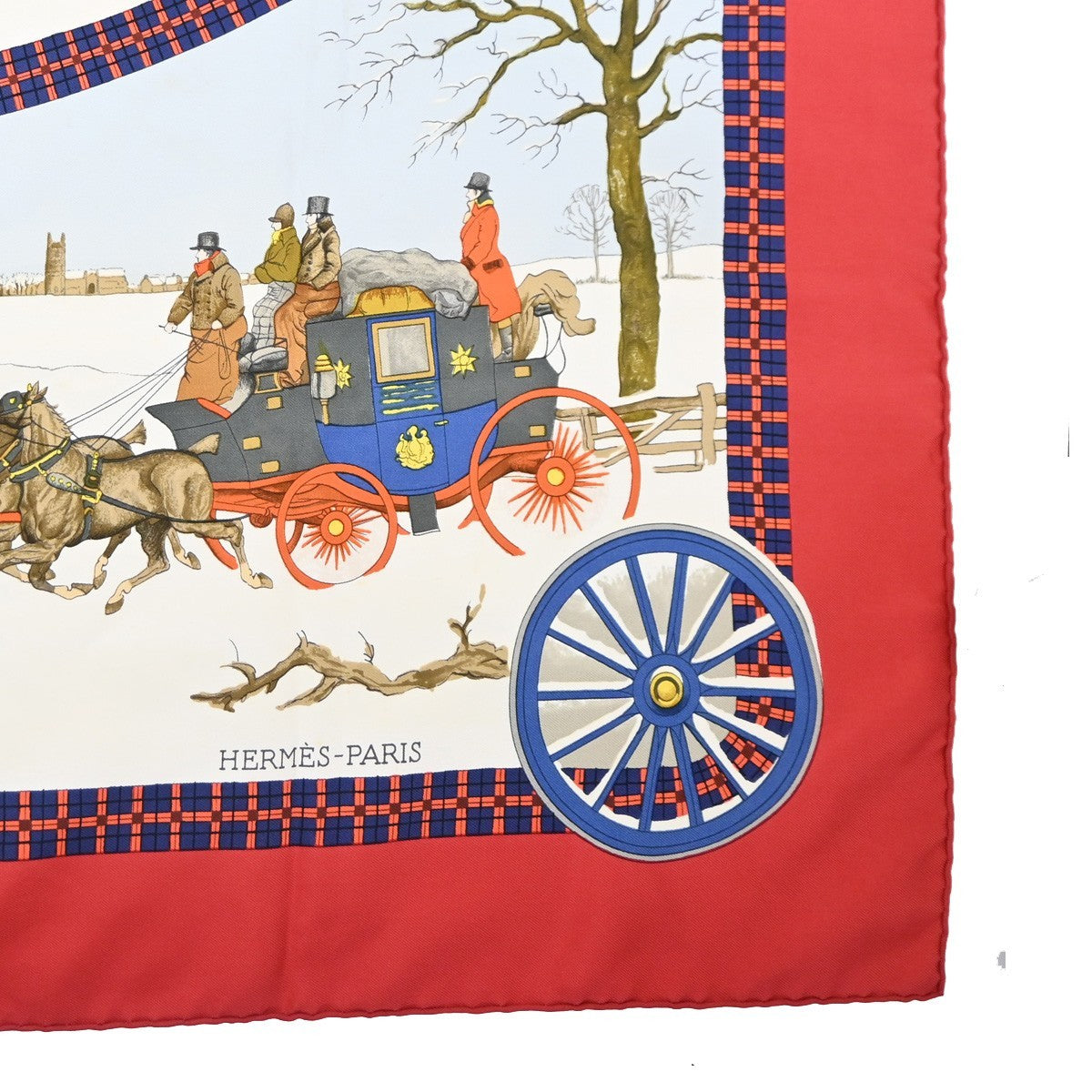HERMES XL Carre l'Hiver en Poste Ledoux Scarf 100% Silk Red White 63RL907