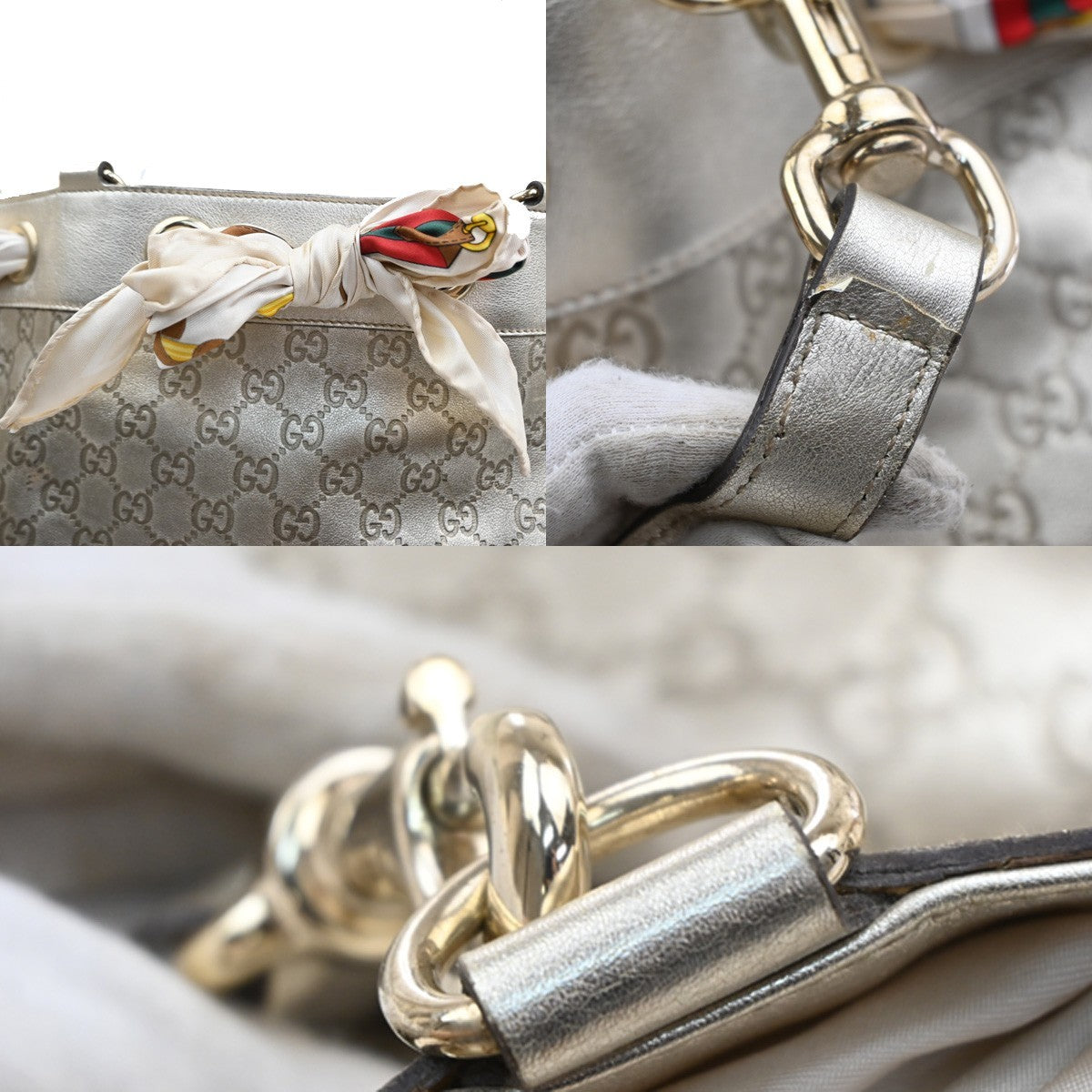 GUCCI Logo GG Pattern Positano Scarf Shoulder Bag Leather Gole GHW Italy 79YJ136