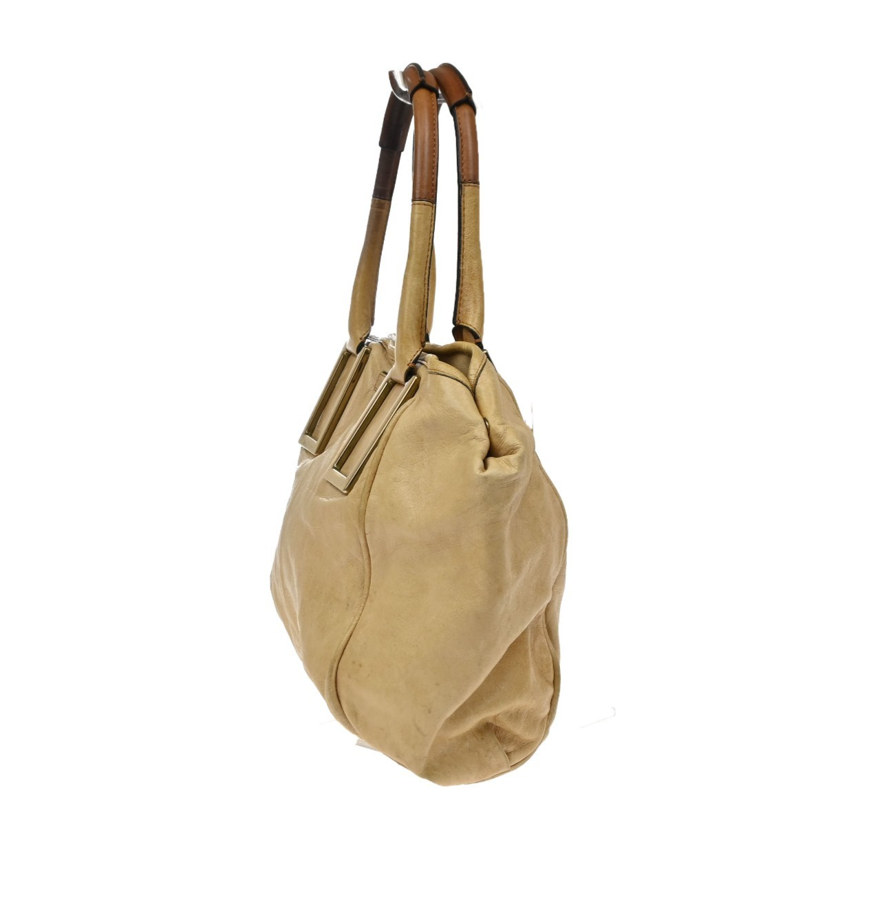 CHLOE Logo Etel Shoulder Hand Bag Leather Beige Brown GHW 63KD065