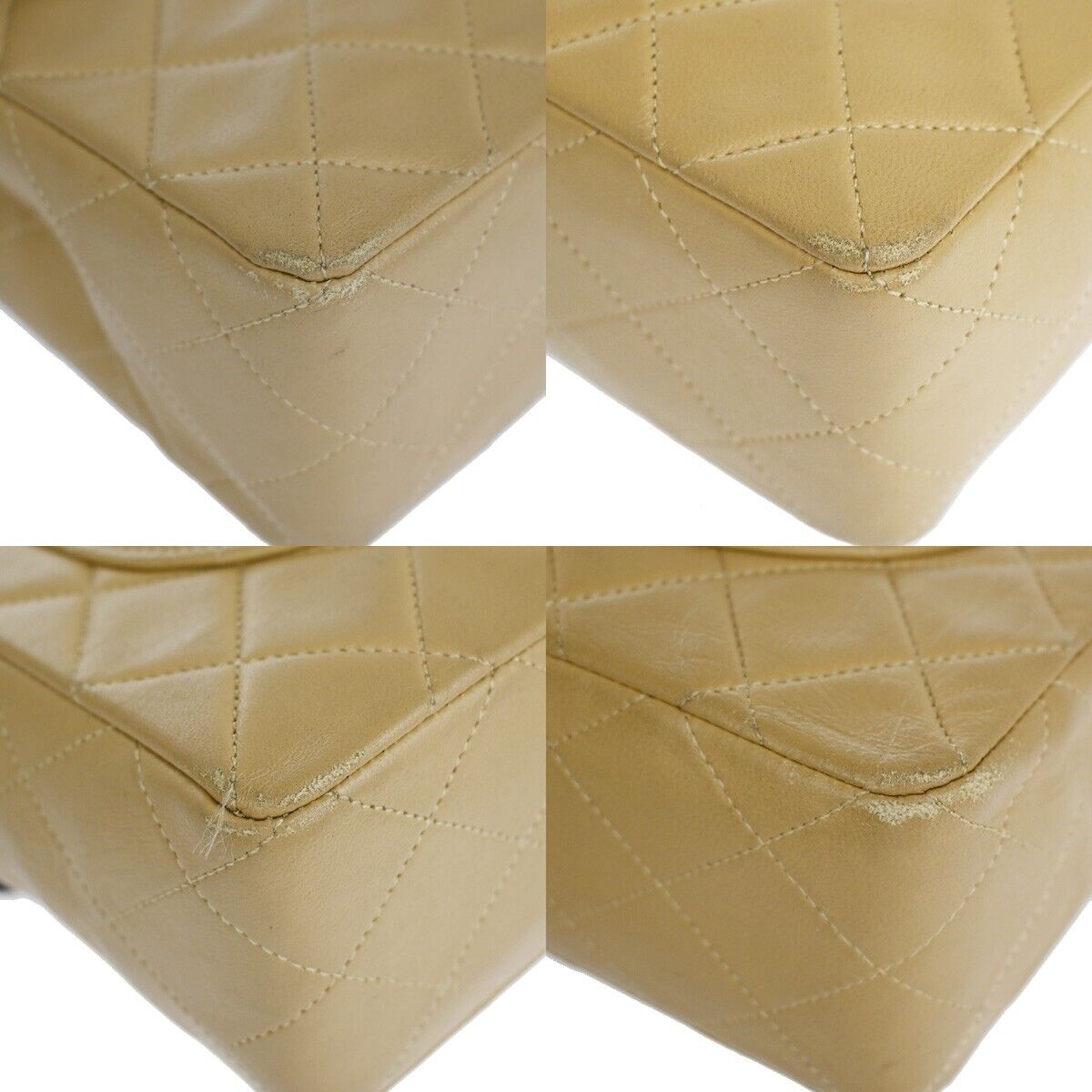 CHANEL CC Matelasse Chain Shoulder Bag Leather Beige Black GHW Vintage 318RJ663