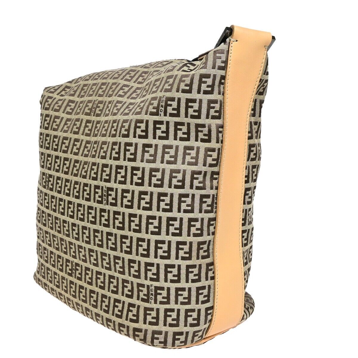 FENDI Zucca Zucchino Pattern Shoulder Bag Canvas Leather Brown Italy 83EB791