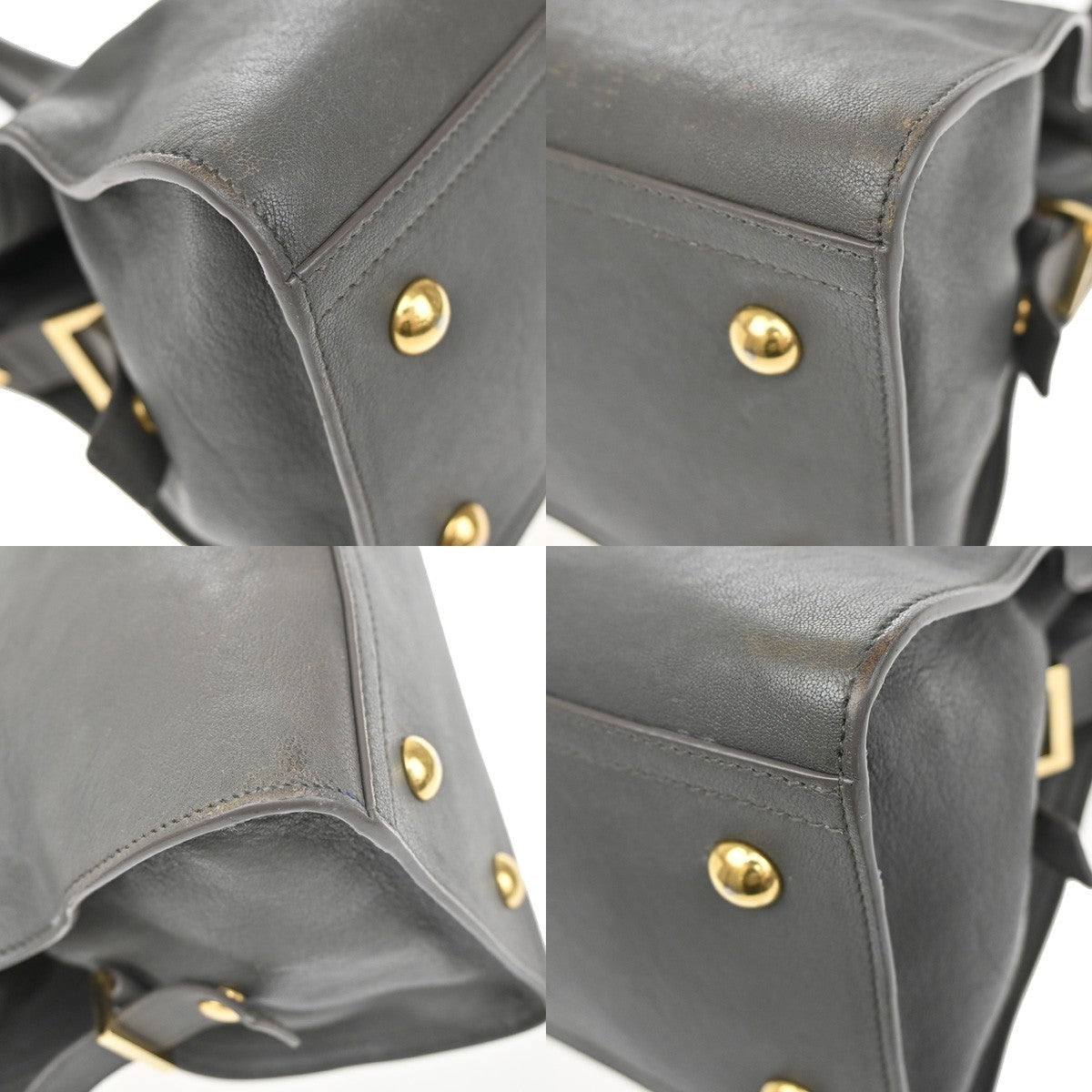 YVES SAINT LAURENT YSL 2Way Cabas Chyc Hand Shoulder Bag Leather Gray 35KA727