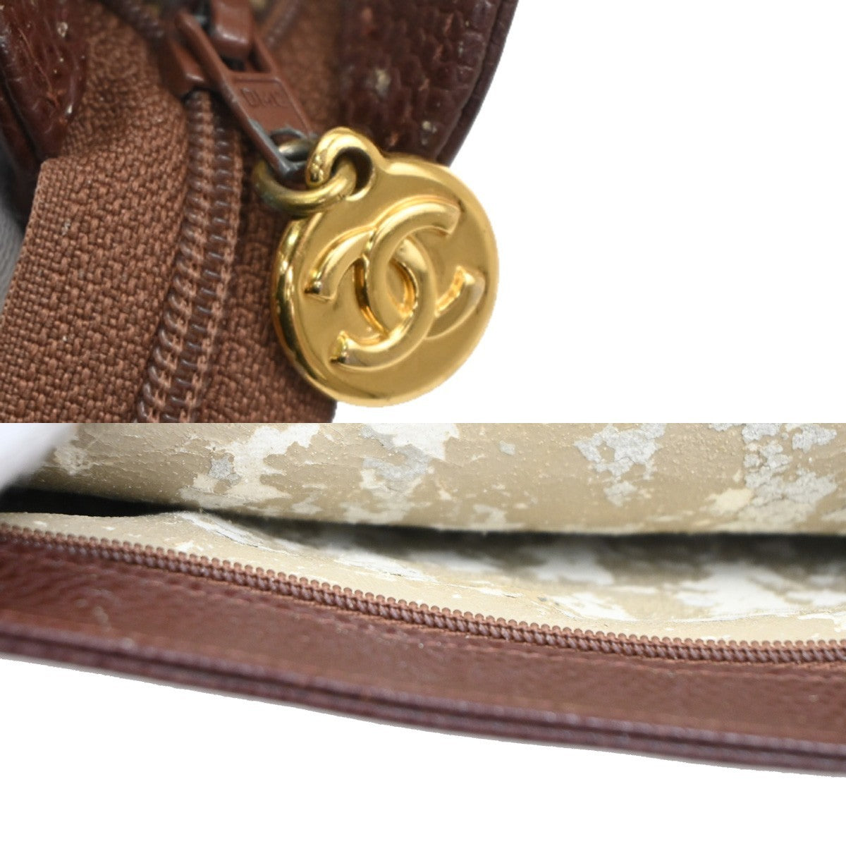 CHANEL CC Logo Pouch Grained Calfskin Leather Red Gold Italy 30KC157