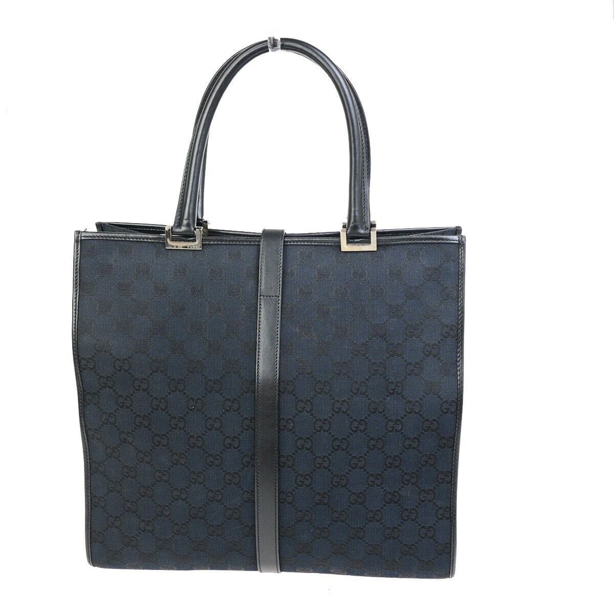 GUCCI Logo Jackie GG Pattern Shoulder Hand Bag Canvas Leather Black SHW 62EC878