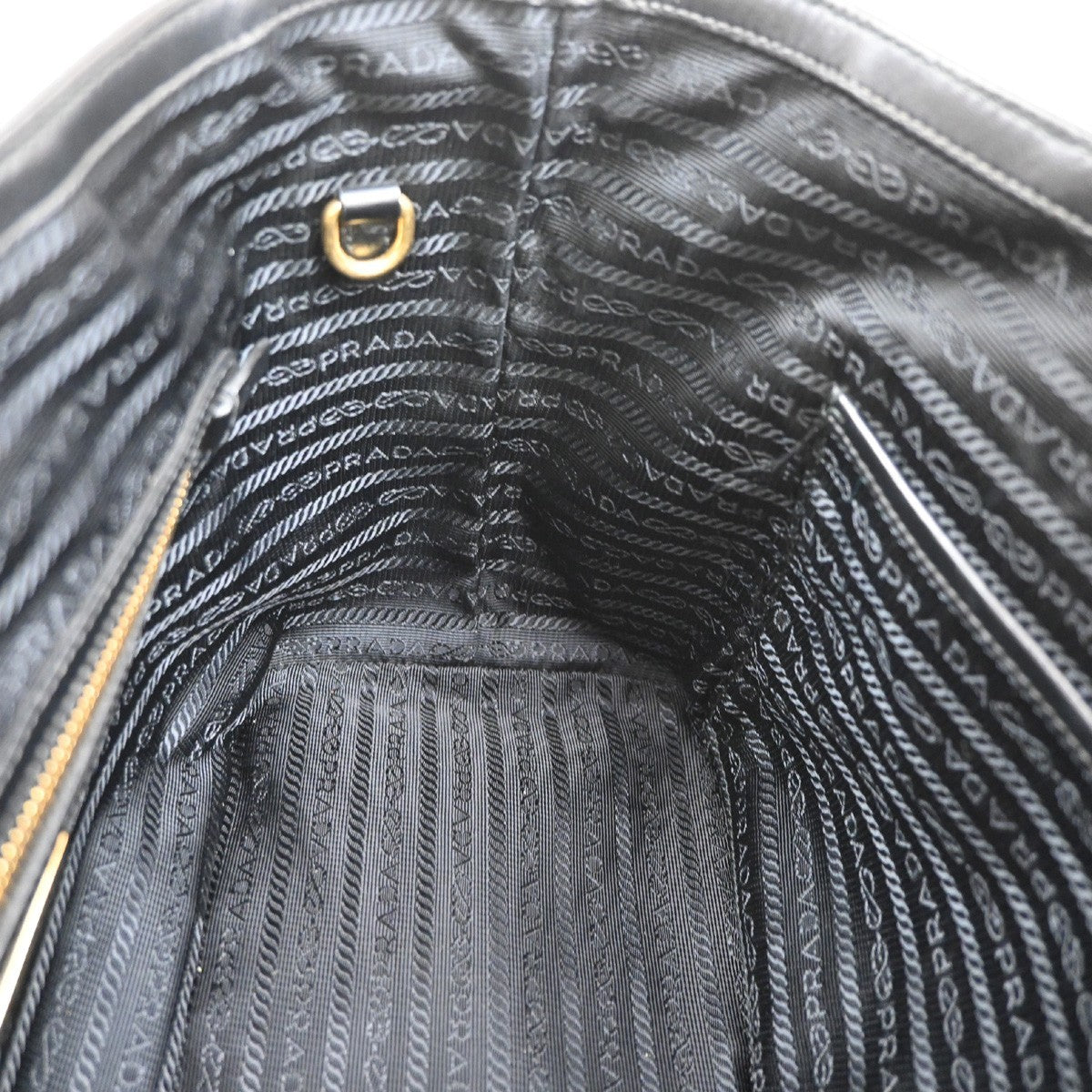 PRADA Logo Jacquard Shoulder Hand Bag Canvas Leather  Black GHW 30SA098