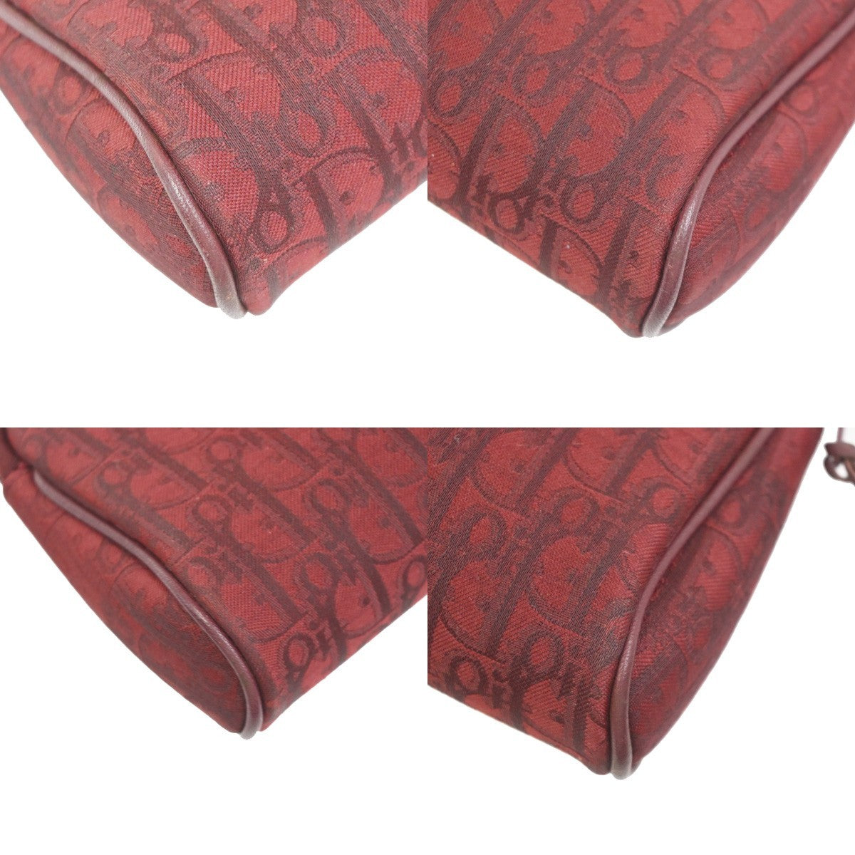 CHRISTIAN DIOR CD Logo Trotte Mini Pouch Canvas Leather Red GHW France 68ZA367
