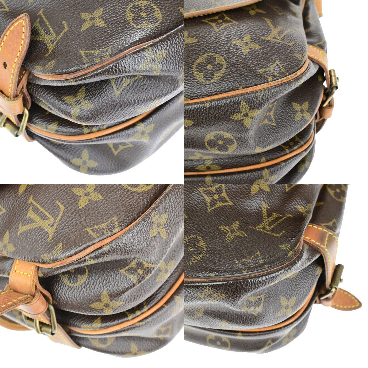 LOUIS VUITTON Logo Saumur 30 Shoulder Bag Monogram Leather Brown M42256 32YF525