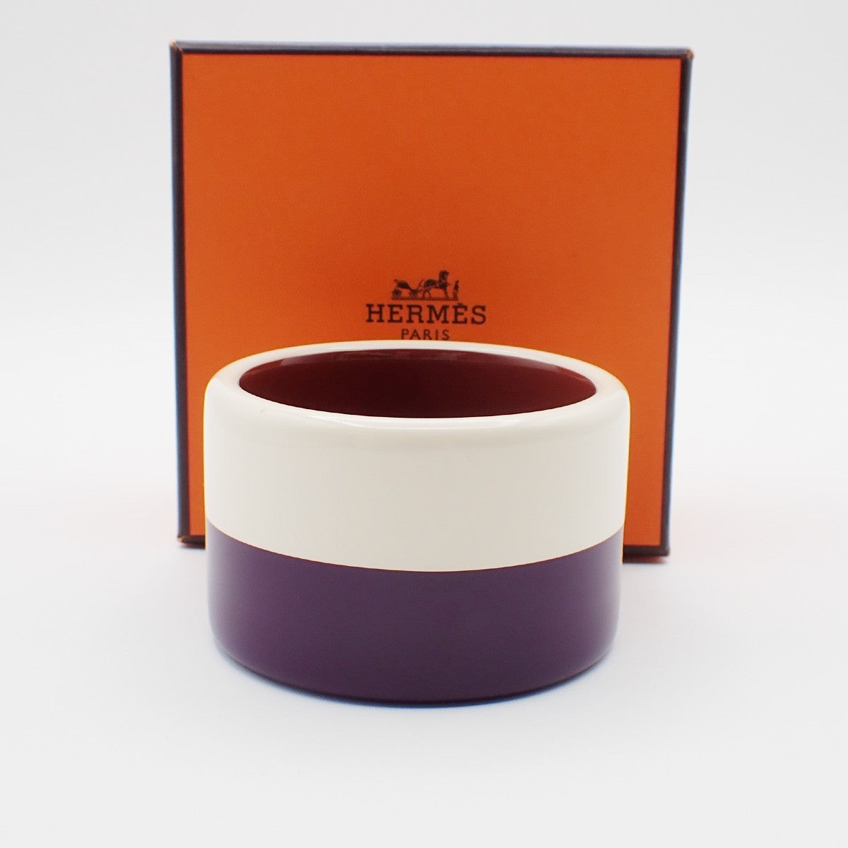 HERMES Logo Bicolor Resin Bangle Bracelet Size S White Purple 62RL258