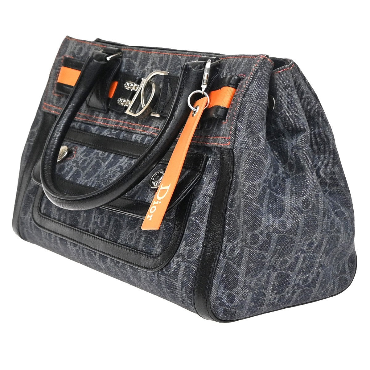 CHRISTIAN DIOR Trotter Flight Hand Tote Bag Denim Leather Blue SHW Italy 50ZA292