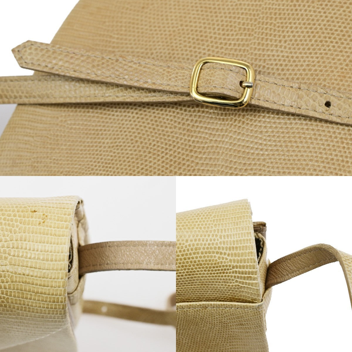 YVES SAINT LAURENT YSL Logo Mini Shoulder Bag Embossing Leather Beige 80YJ272