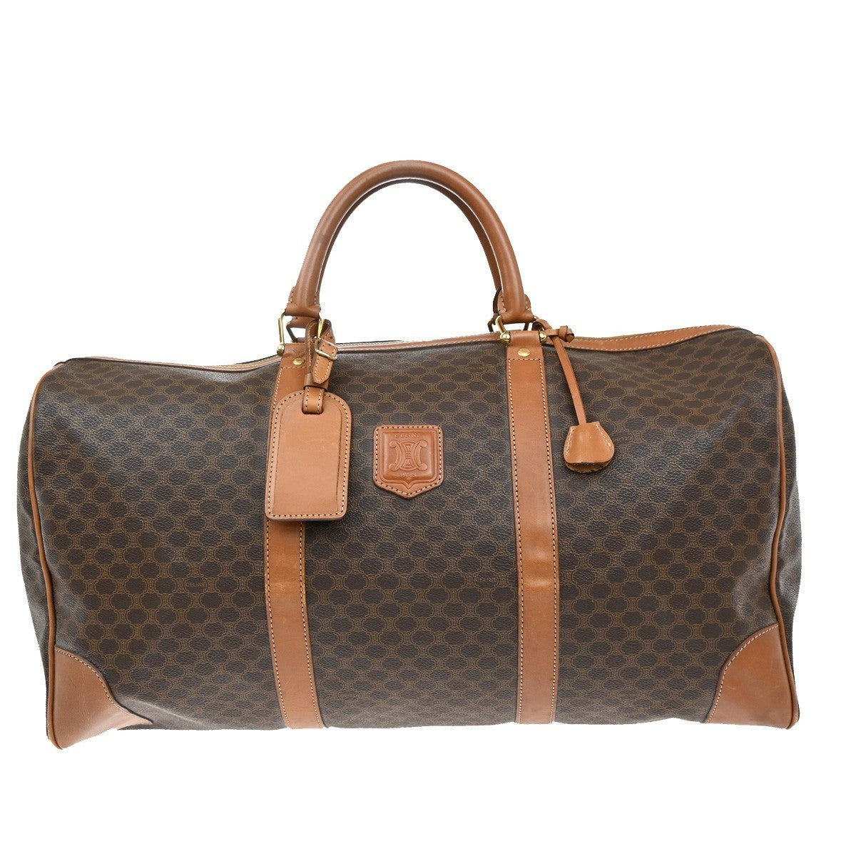 CELINE Logo Macadam Pattern Travel Hand Boston Bag PVC Leather Brown 62CA283