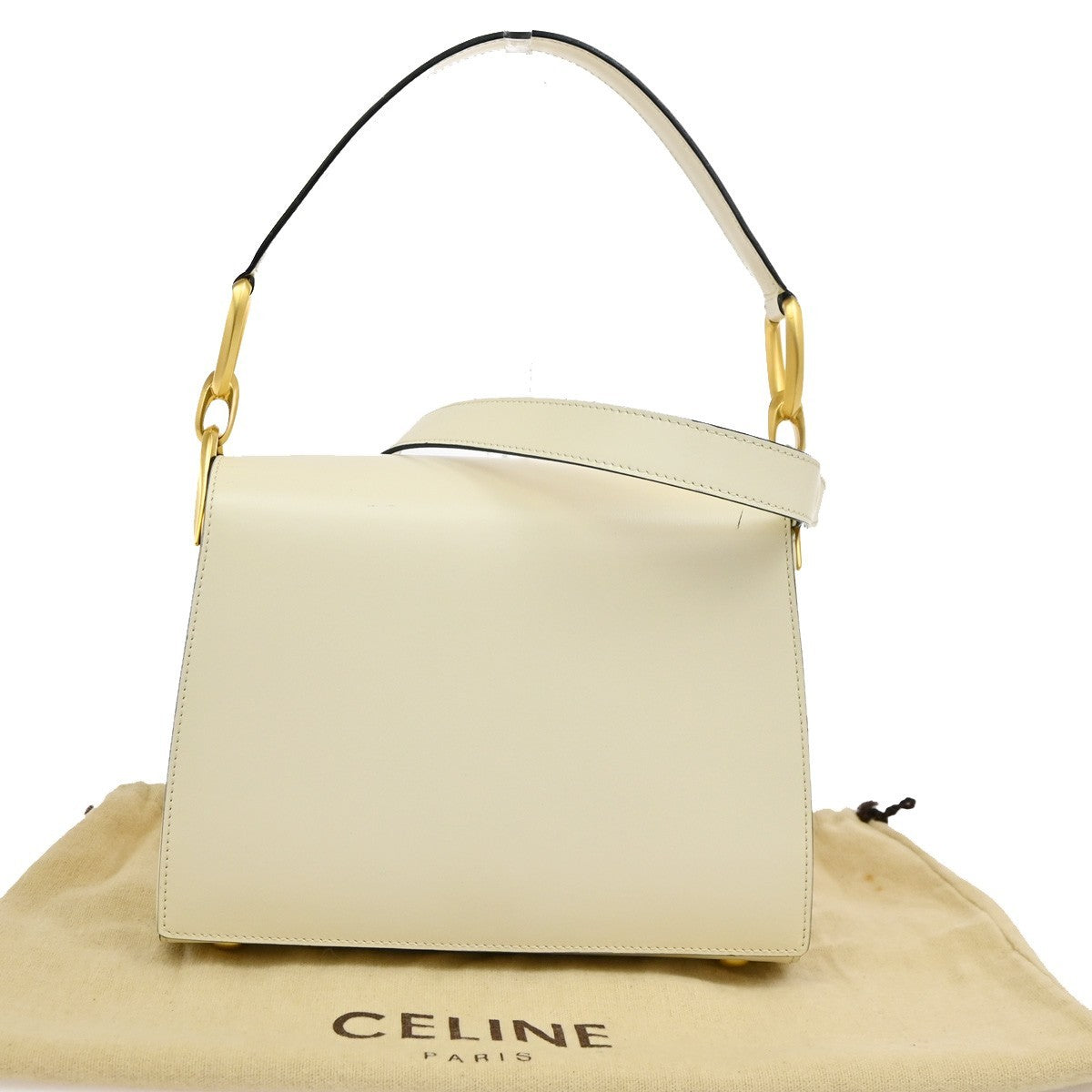 CELINE 2Way Hand Shoulder Crossbody Bag Leather White GHW Italy 31TA677