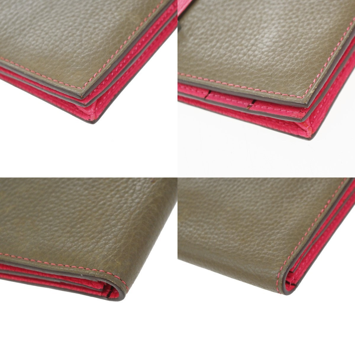 HERMES Bearn Bicolor Long Bifold Wallet Leather Brown Pink 80RP164
