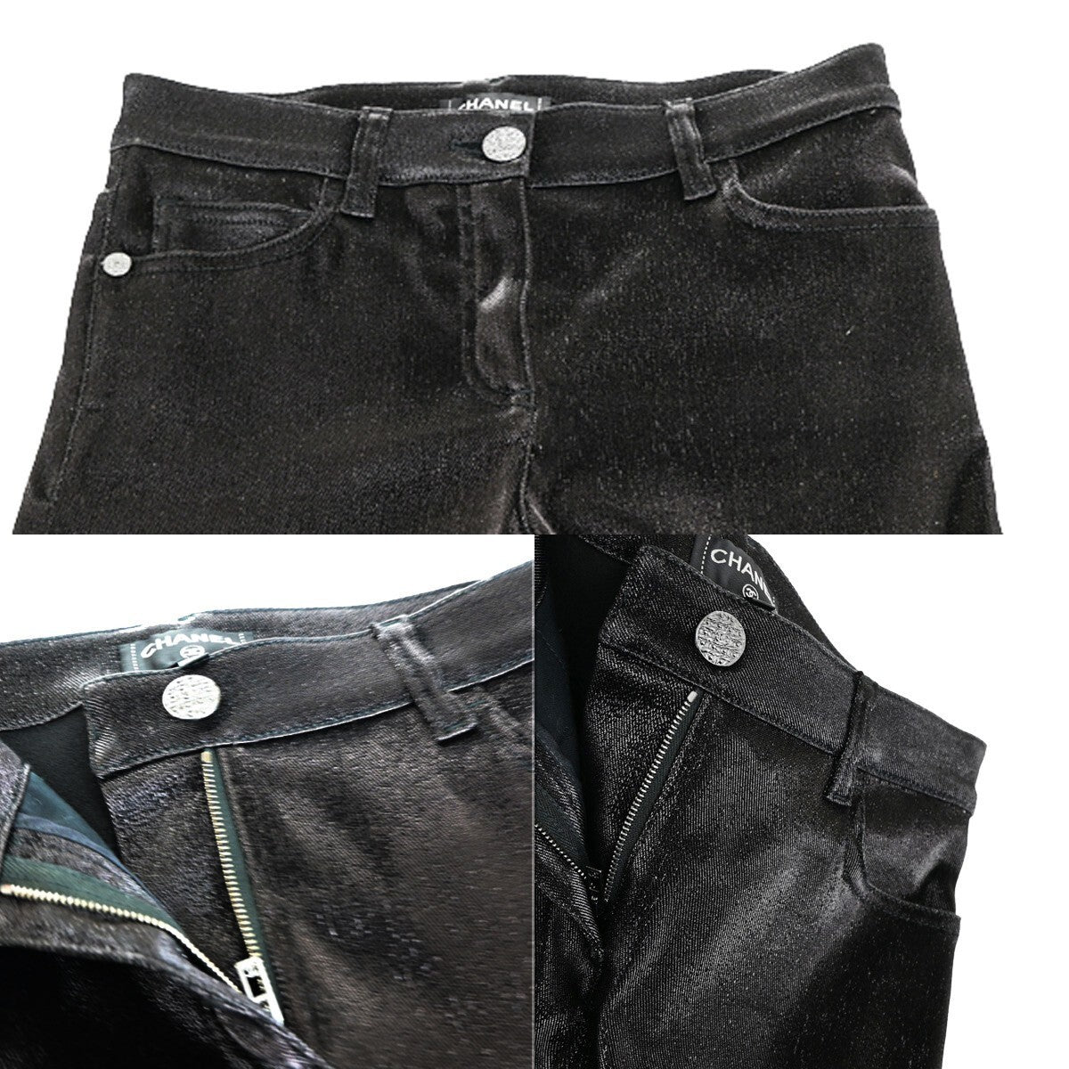 CHANEL CC Logo Trousers pants Stretch Size 36 Cotton Blend Black Italy 33KB117