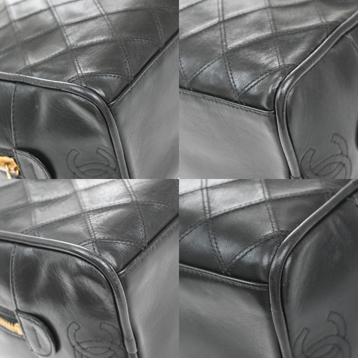 CHANEL CC Logo Bicolore Vanity Bag Pouch Leather Black GHW Italy 88KB491