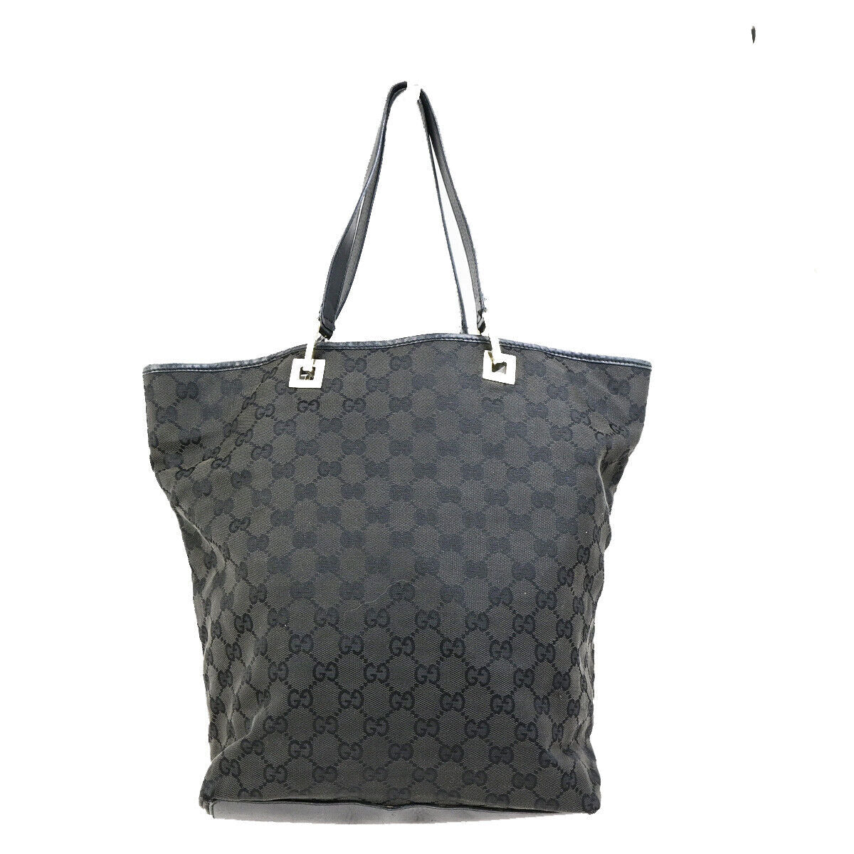 GUCCI Logo GG Pattern Shoulder Tote Bag Canvas Leather Black GHW Italy 09YG536