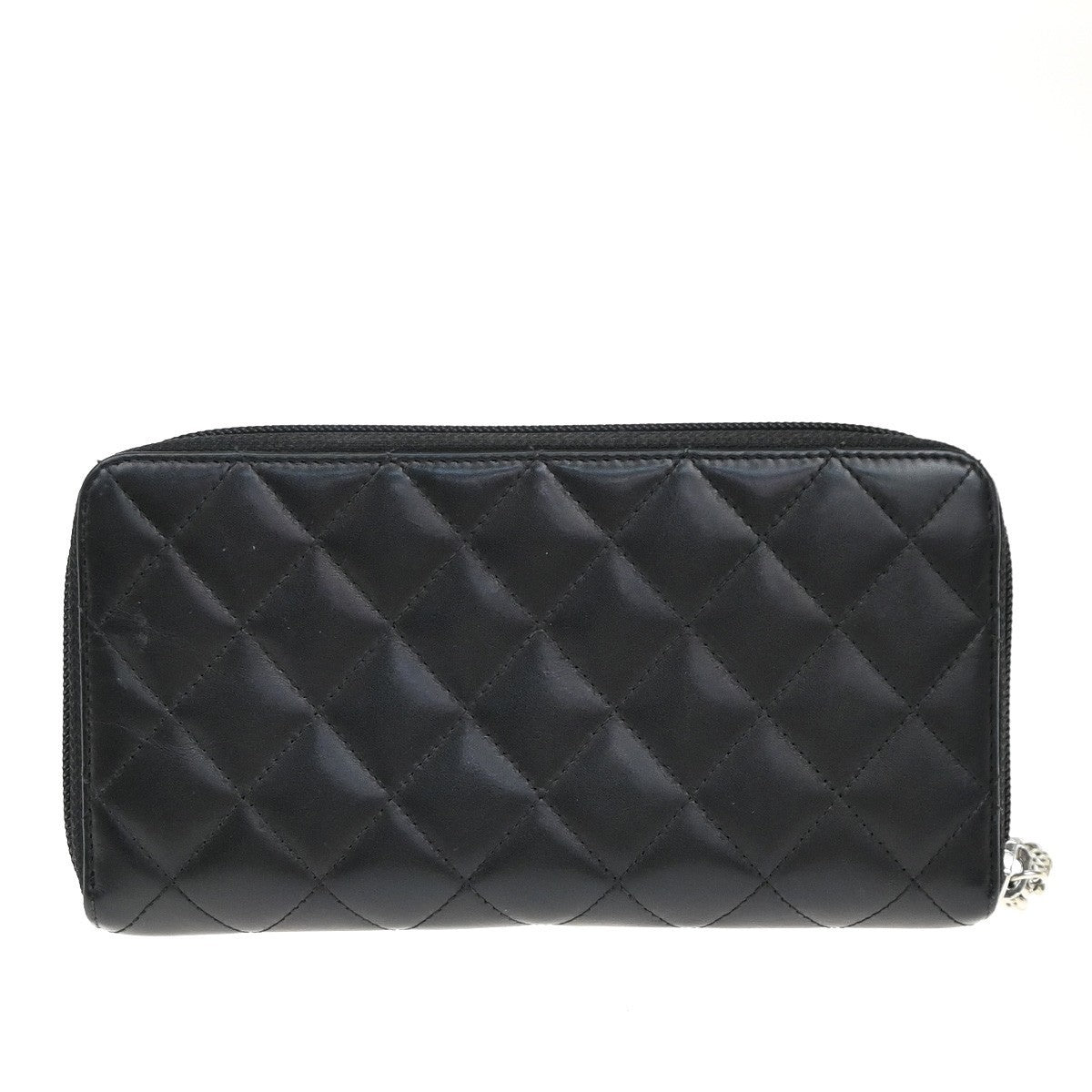 CHANEL CC Cambon Long Zipper Bifold Wallet Patent Leather Black SHW 13RF962