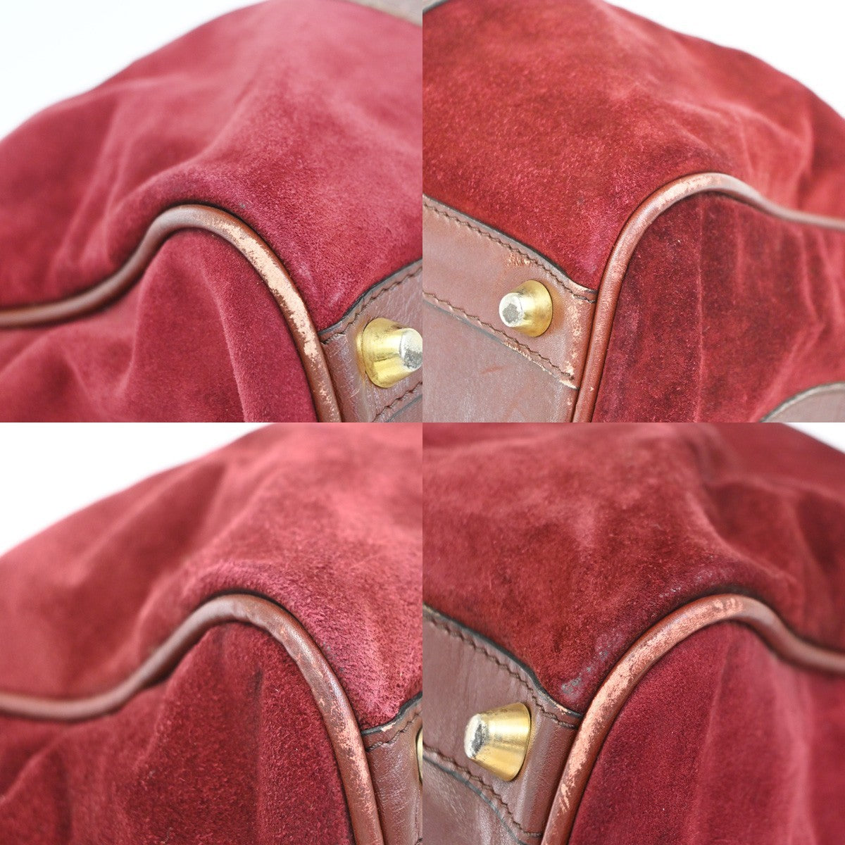 CARTIER Logo Boston Hand Bag Suede Leather Red Burgundy GHW 02CB004