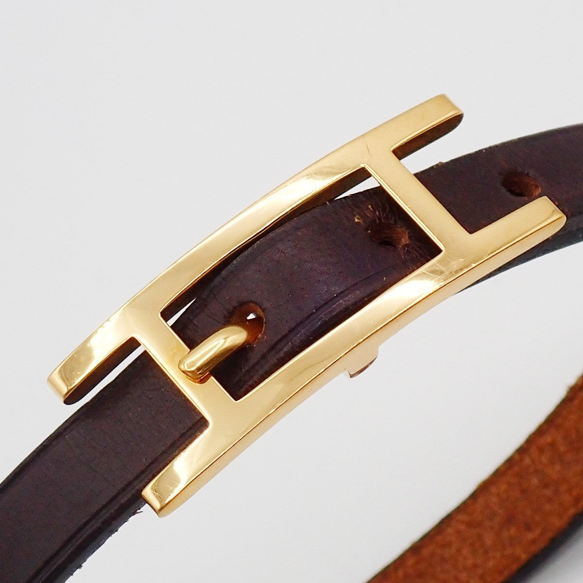 HERMES Logo Api Bracelet Leather Brown GHW 05RP161