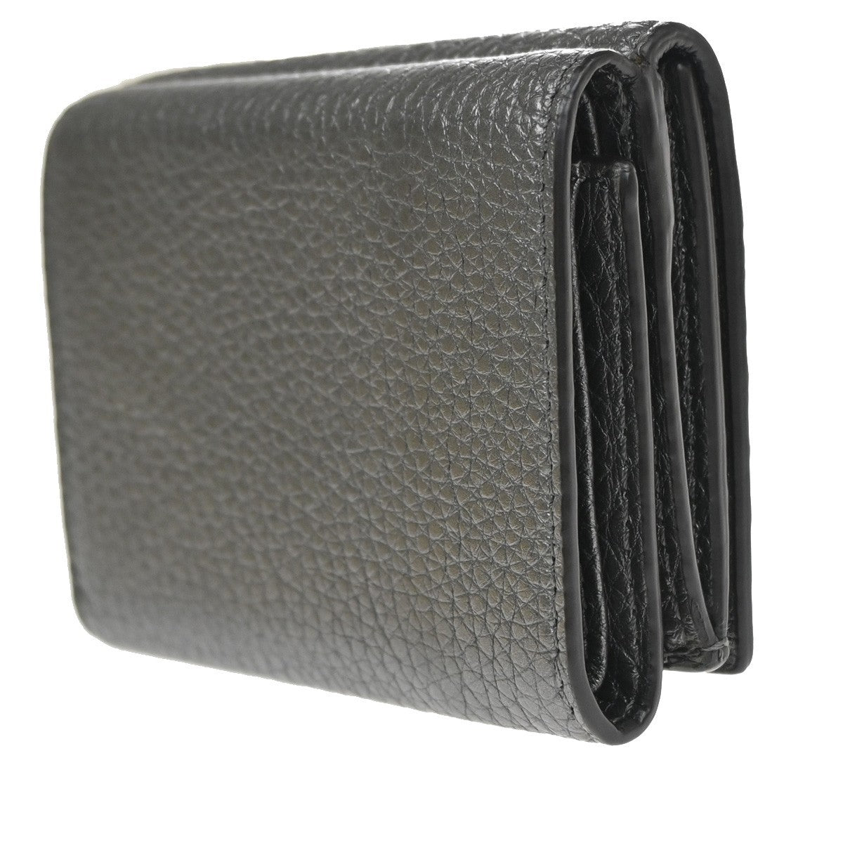 FENDI Logo Mini Trifold Campact Wallet Purse Leather Gray SHW Italy 31CA863