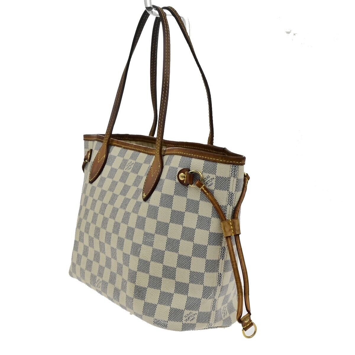 LOUIS VUITTON Neverfull PM Shoulder Tote Bag Damier Azur Leather N51110 87ED422