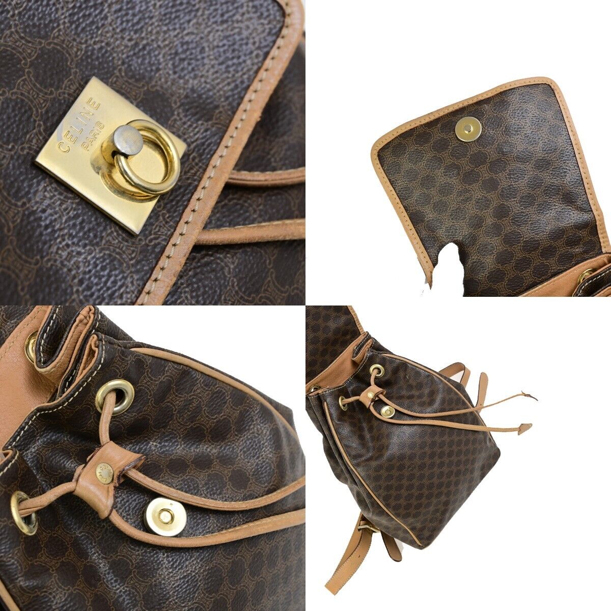 CELINE Logo Macadam Pattern Backpack Bag PVC Leather Brown GHW 67EC951