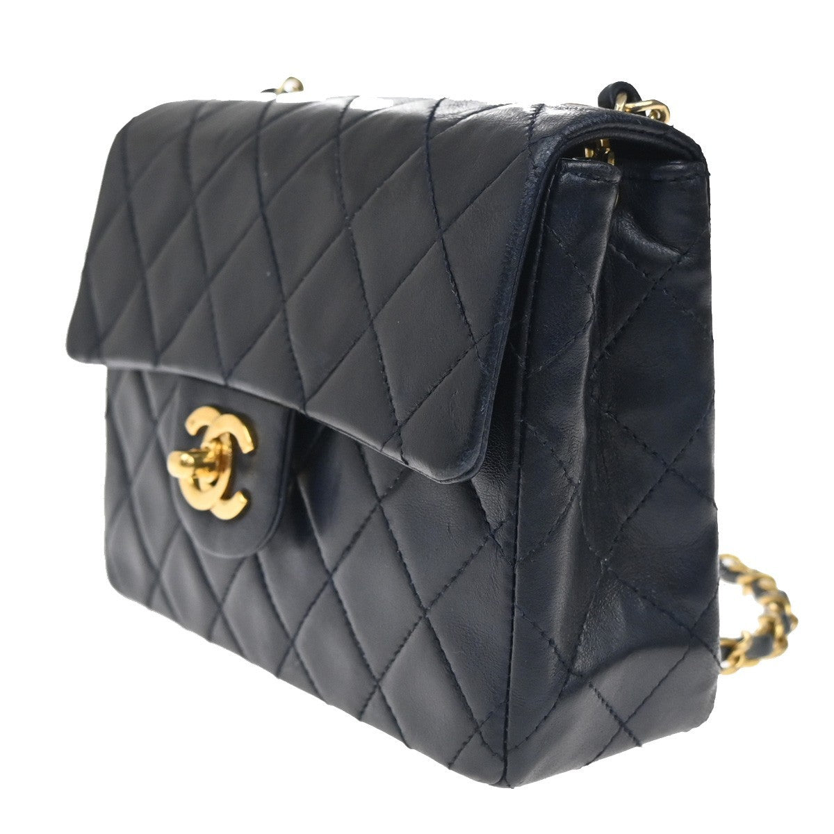 CHANEL CC Logo Mini Matelasse Chain Shoulder Bag Leather Blue GHW 373RL397