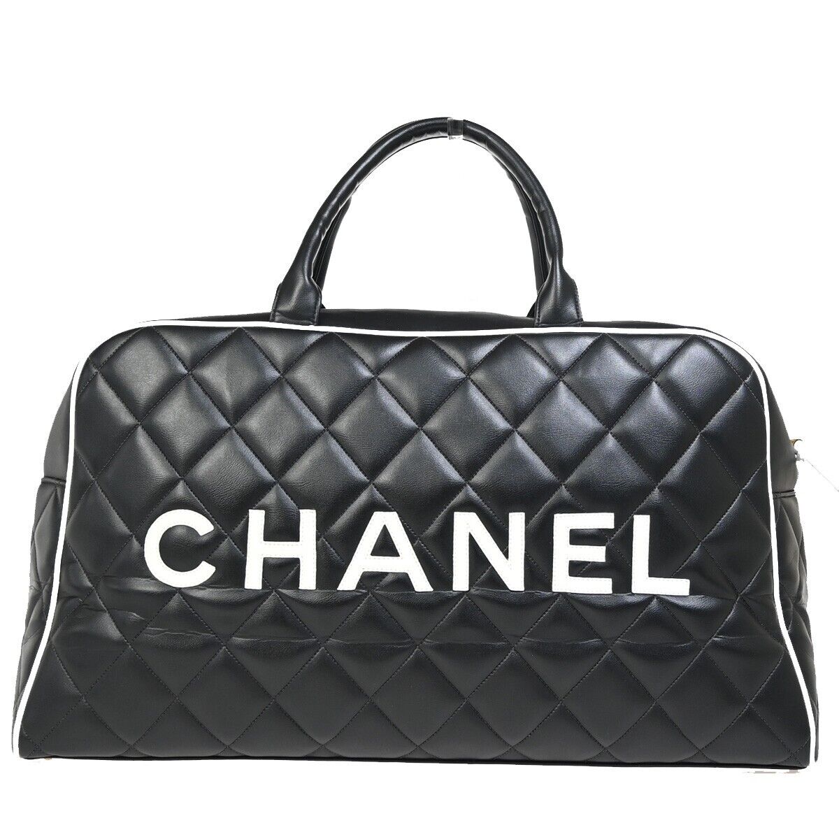 CHANEL CC Logo Matelasse Travel Hand Bag  Leather Black White GHW 847RF134