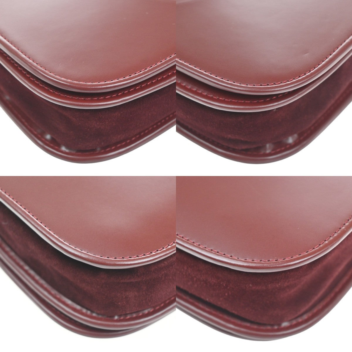 CARTIER 2C Logo Shoulder Bag Leather Suede Red Burgundy GHW France 80RL955