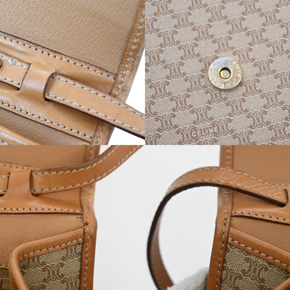 CELINE Macadam Pattern 2Way Shoulder Clutch Bag PVC Leather Beige Italy 69MA114