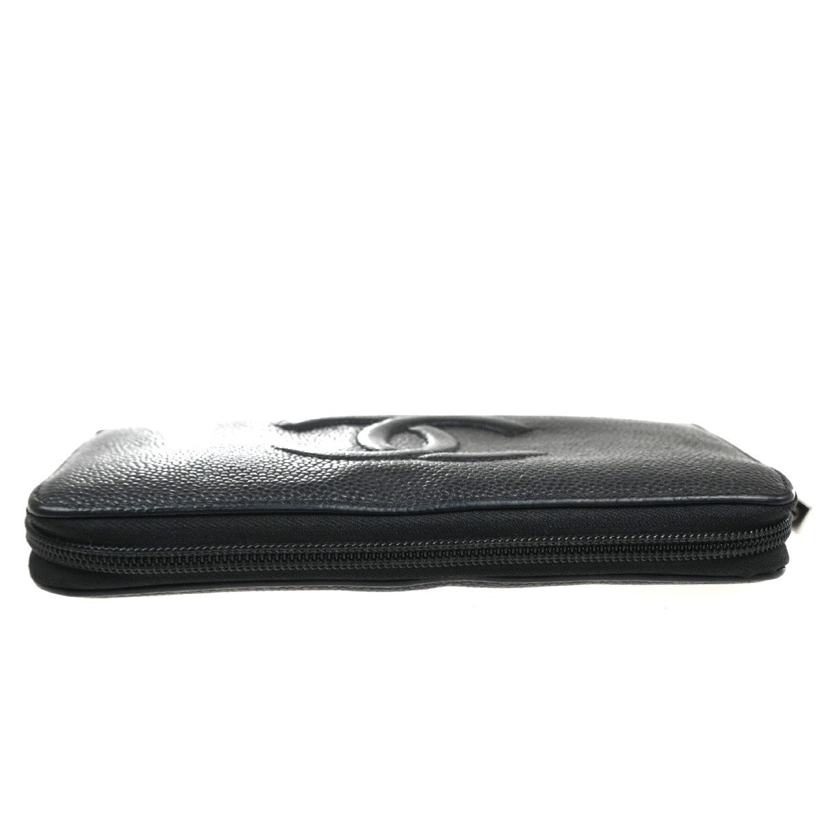 CHANEL CC Zip Around Long Wallet Grained Calfskin Leather Black Spain 87RQ036