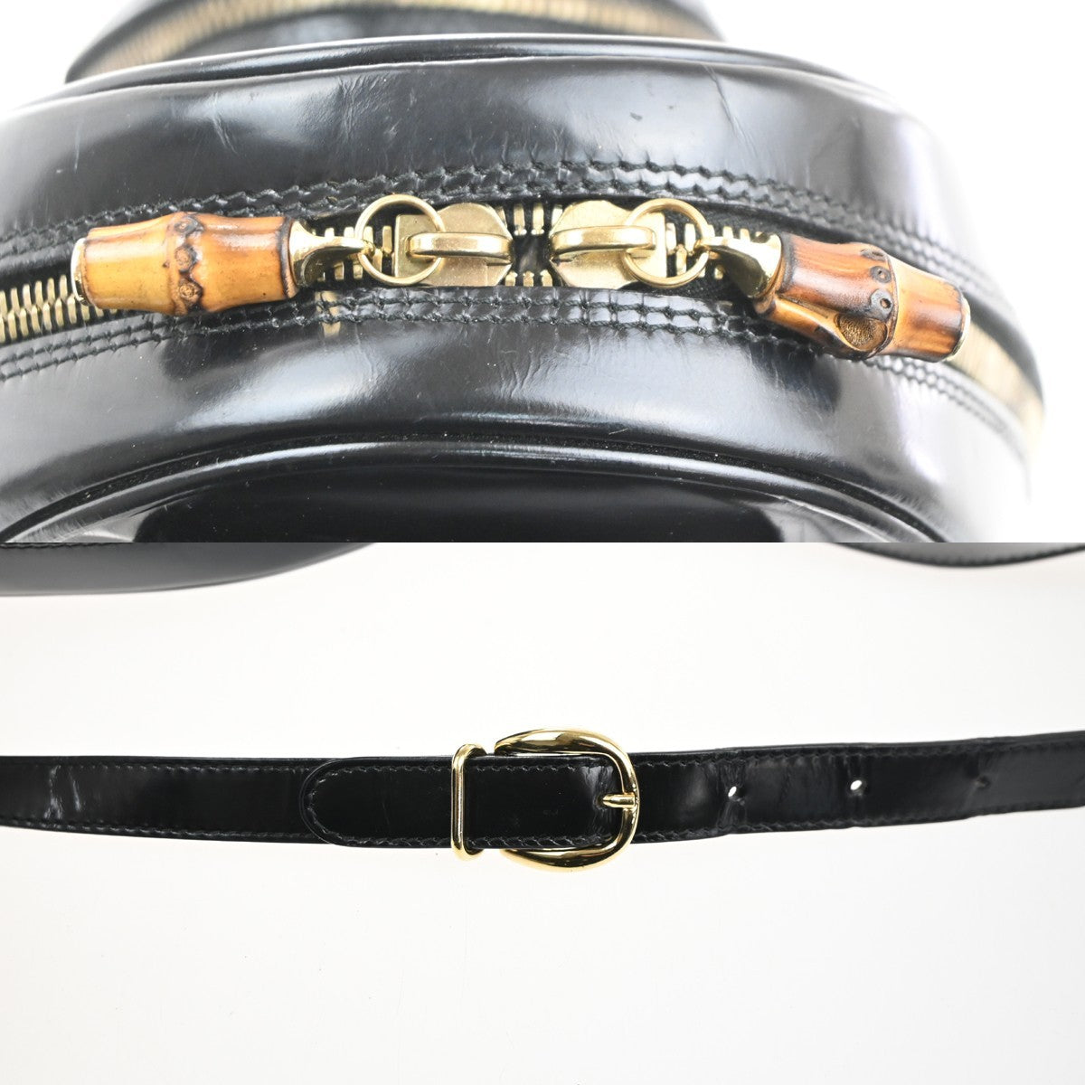 GUCCI Logo Bamboo One Shoulder Body Bag Patent Leather Black GHW Italy 07KC479