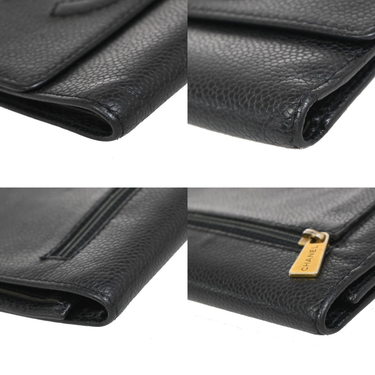 CHANEL CC Logo Trifold Compact WalletGrained Calfskin Leather Black 30EE284