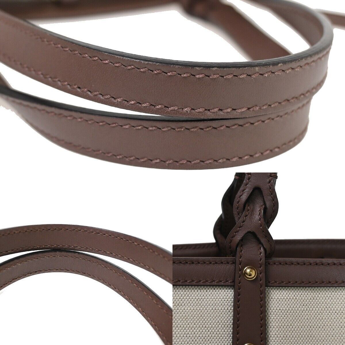 GUCCI Logo Shoulder Hand Tote Bag Pouch Canvas Leather Brown Gold Italy 72YD994