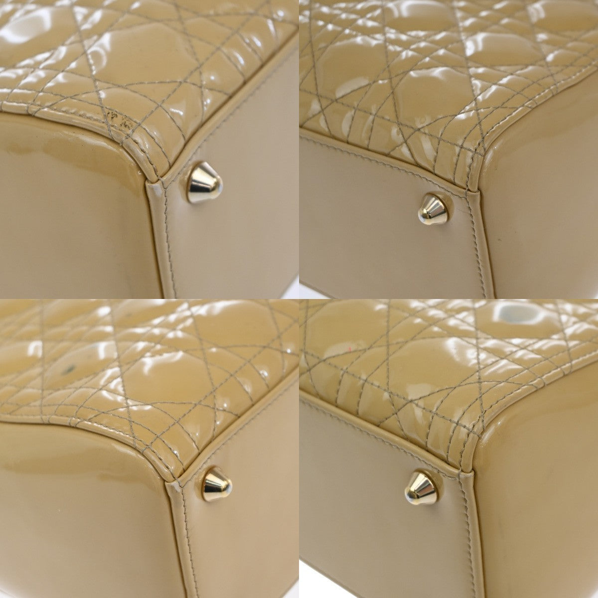 CHRISTIAN DIOR Lady Cannage 2Way Shoulder Hand Bag Patent Leather Yellow 41RF874