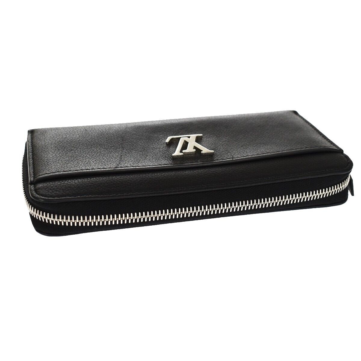 LOUIS VUITTON LV Logo Lockme Long Zipper Wallet Black Spain M62622 86GA837