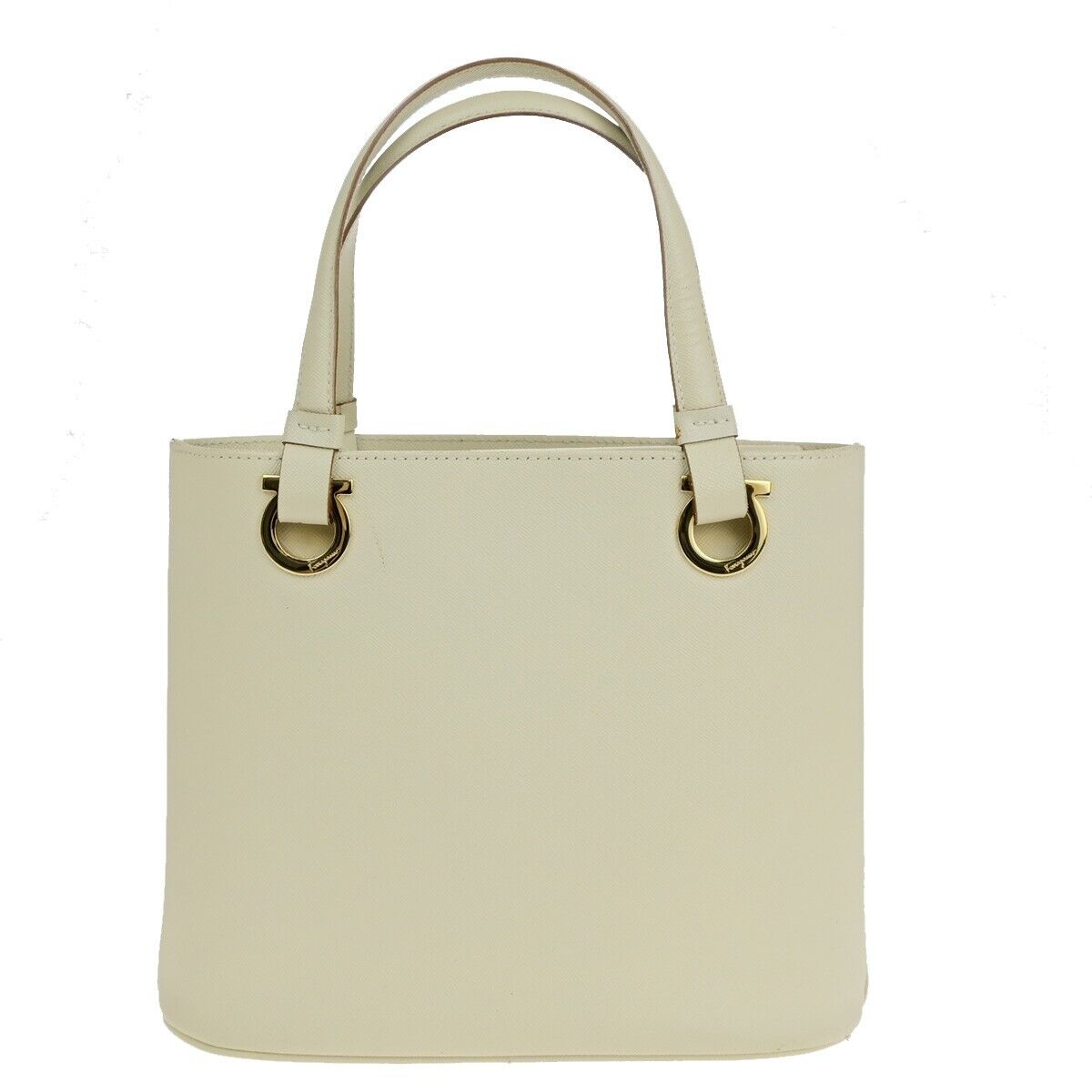 SALVATORE FERRAGAMO Logo Gancini Hand Bag Leather White Gold Italy 68SJ152