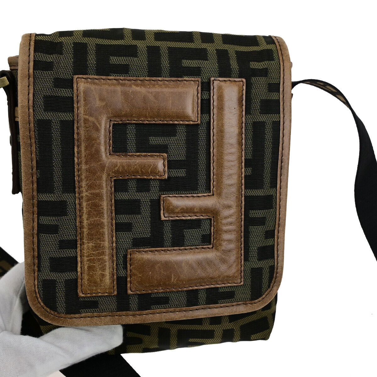 FENDI Logo Zucca Pattern Shoulder Bag Canvas Leather Brown GHW Italy 34SJ494