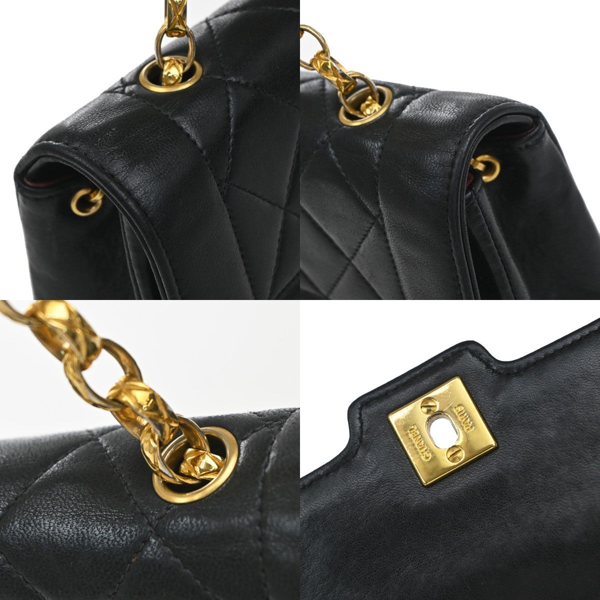 CHANEL Mini Diana Matelasse Chain Shoulder Bag Leather Black Vintage 359RP169