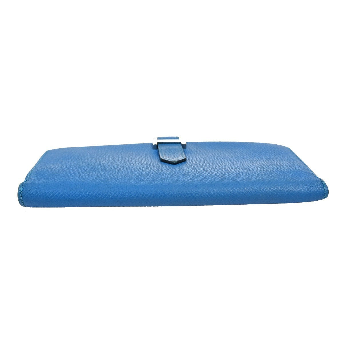 HERMES Logo Bearn Long Bifold Wallet Purse Epson Leather Blue SHW 65RQ023