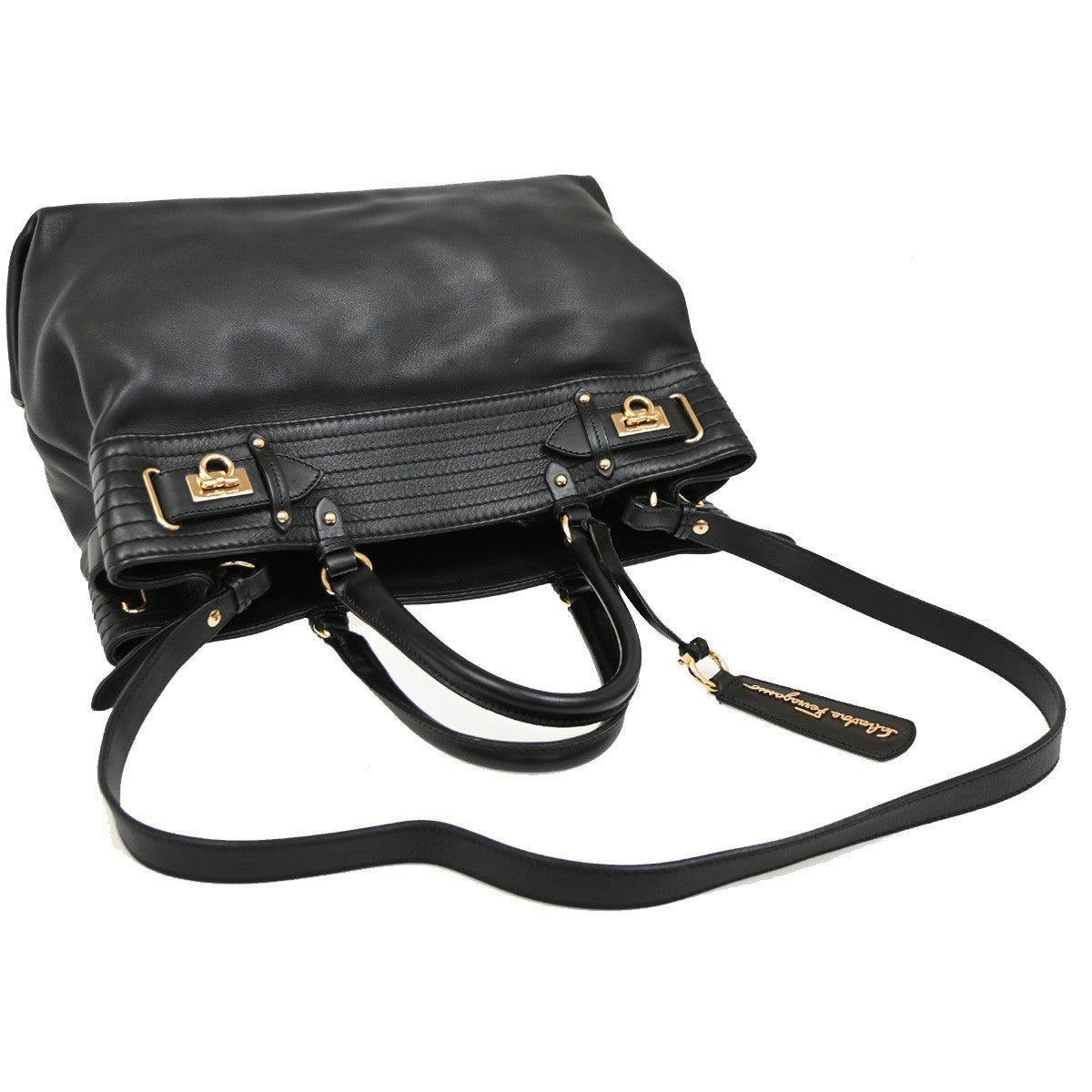SALVATORE FERRAGAMO Gancini 2Way Shoulder Bag Leather Black GHW Italy 81RL585